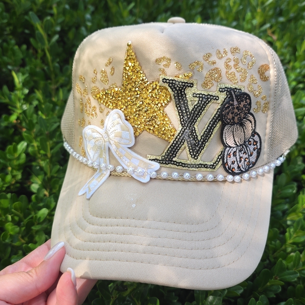 Gold and Tan Embellished Cap